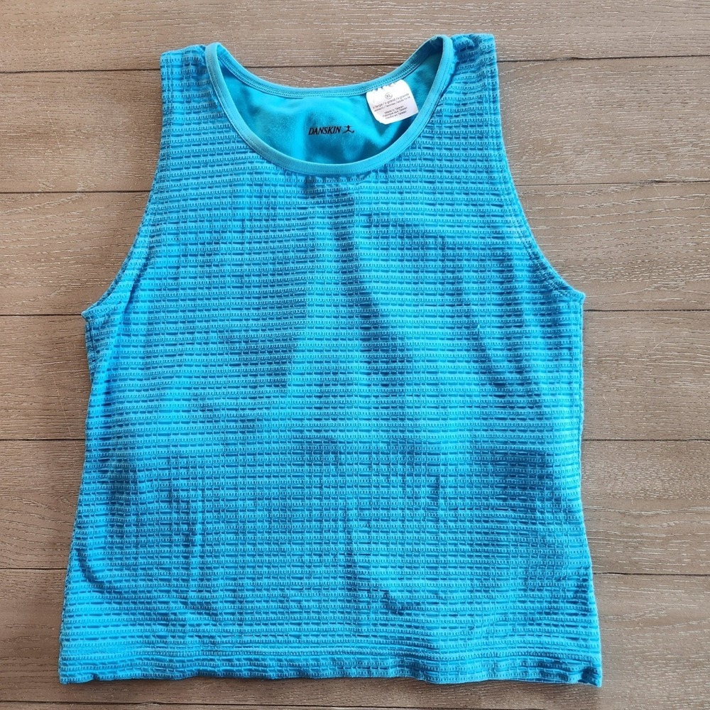 Danskin XL Active Tank Top Blue Sleeveless Athletic Layering‎ Built-in Bra - Picture 2 of 12